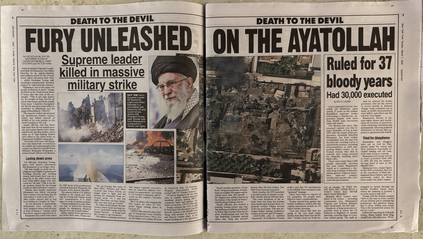 New York Post 3/1/26 Death To The Devil. Complete Newspaper