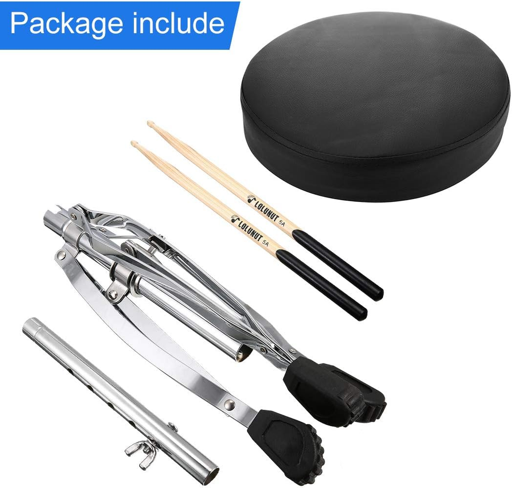 Adjustable Seat Tripod Stool Portable Folding Padded Drum Throne & 5A Drum Stick