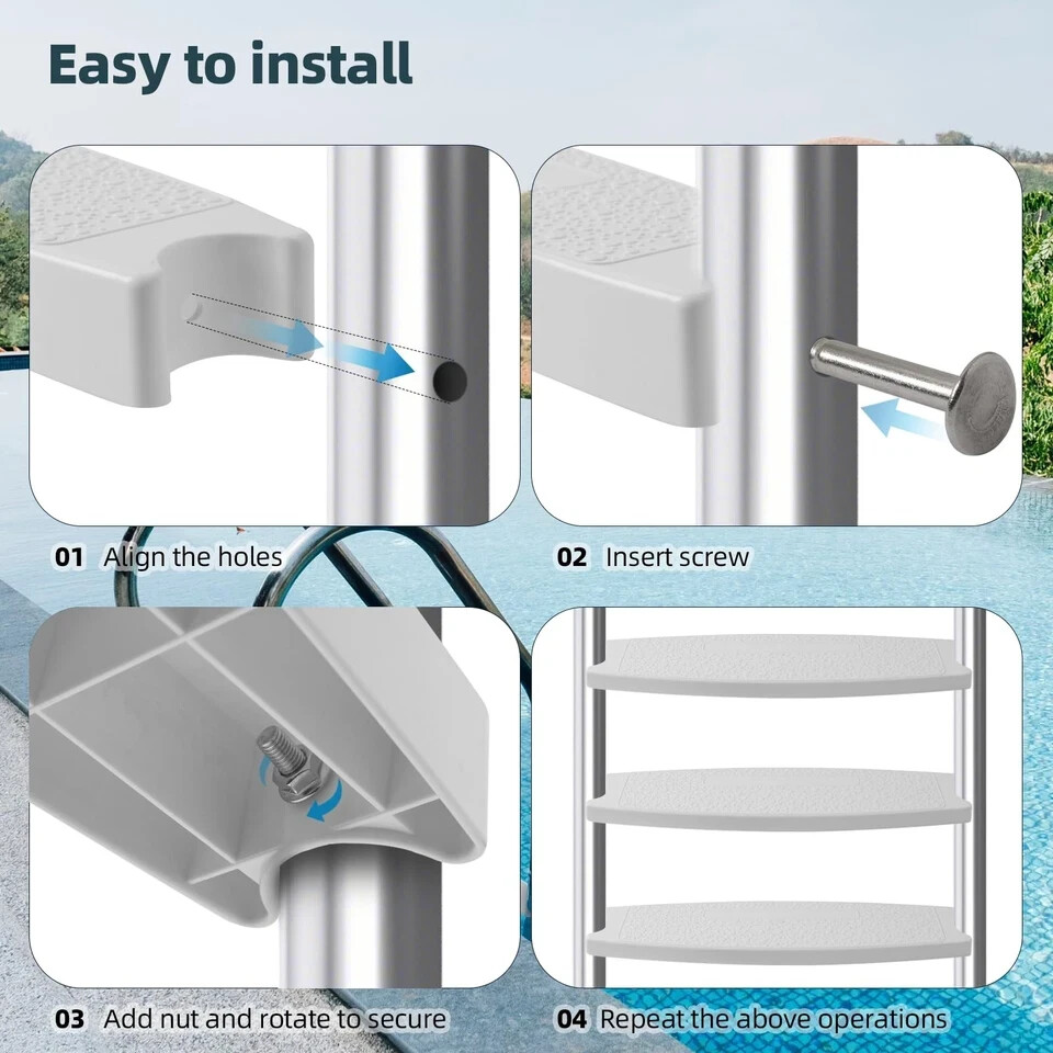 3-Pack White 18 Universal Pool Ladder Steps Replacement Heavy-Duty Molded Pl