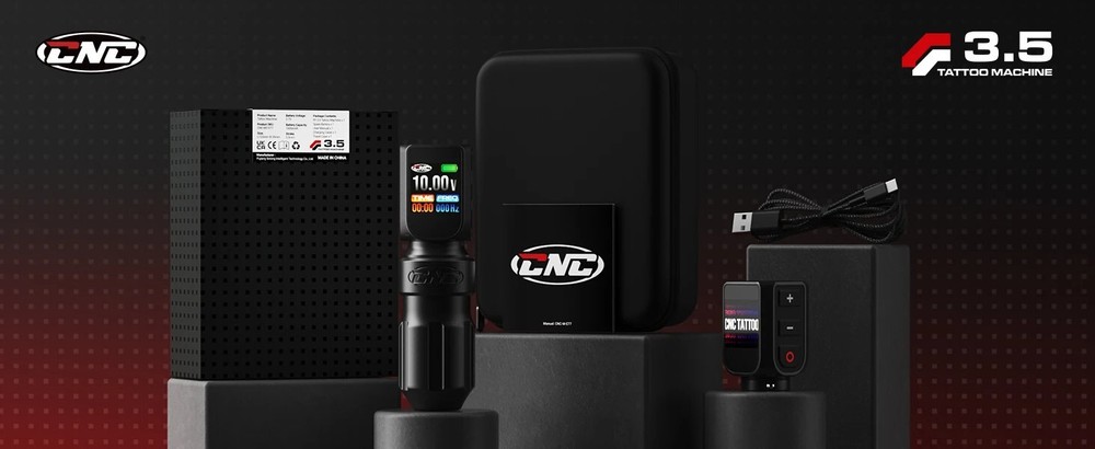 CNC E77 Wireless Tattoo Machine Adjustable Stroke LED Screen 2 Batteries CASE