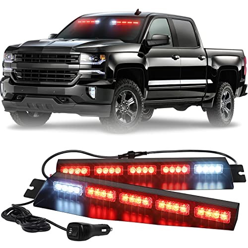 34 inch Visor Emergency Light Bar Interior Windshield Strobe Lights 40 LED Red