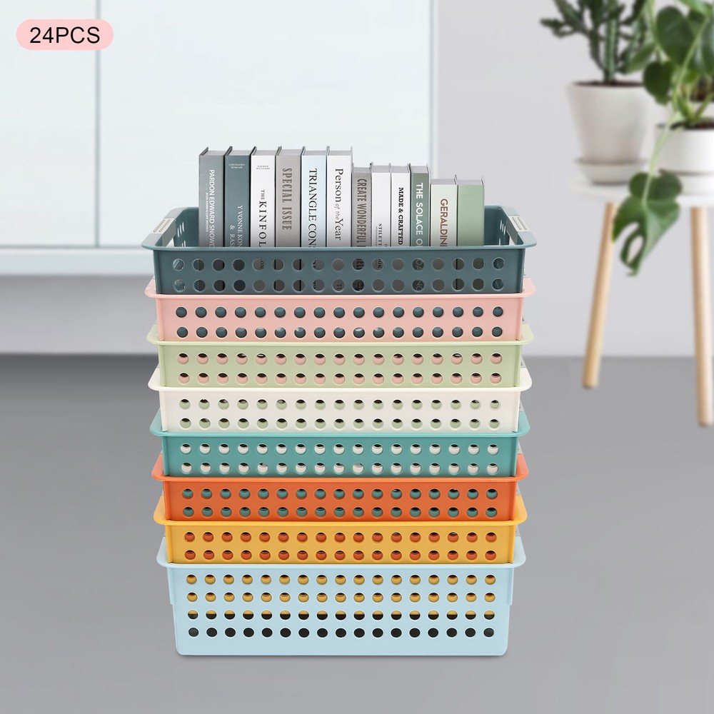 24 Pack Rectangular Classroom Baskets Colorful Organizer Storage Bin Book Baske
