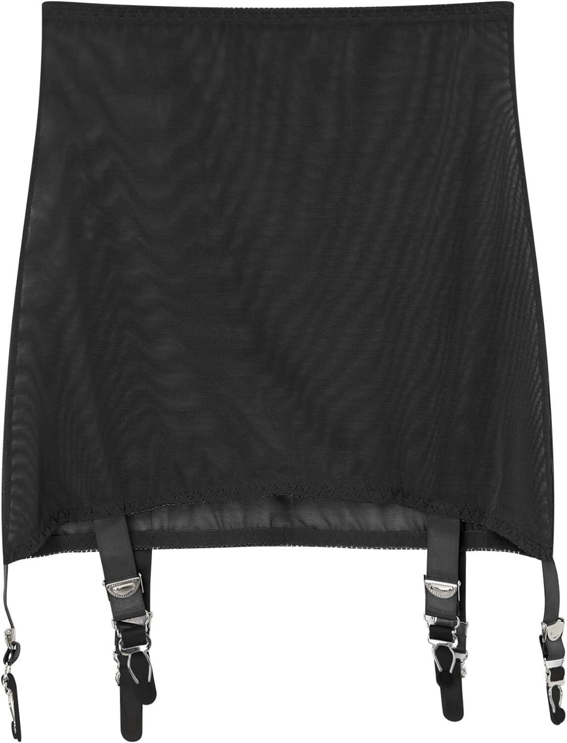 Luxallacki High Waist Sheer Mesh Garter Girdle 6 Straps Belt Mini Skirt Lingerie