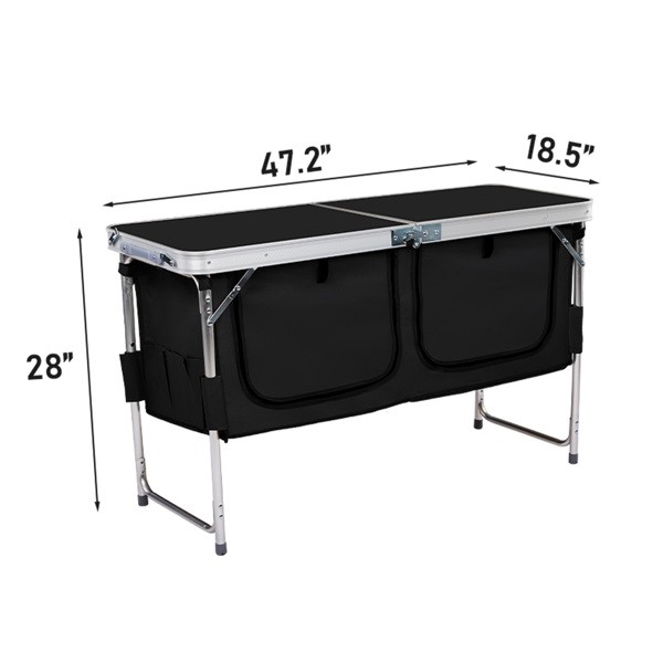 Folding Table, 4FT Aluminum Camping Table Large Storage Space Adjustable Height