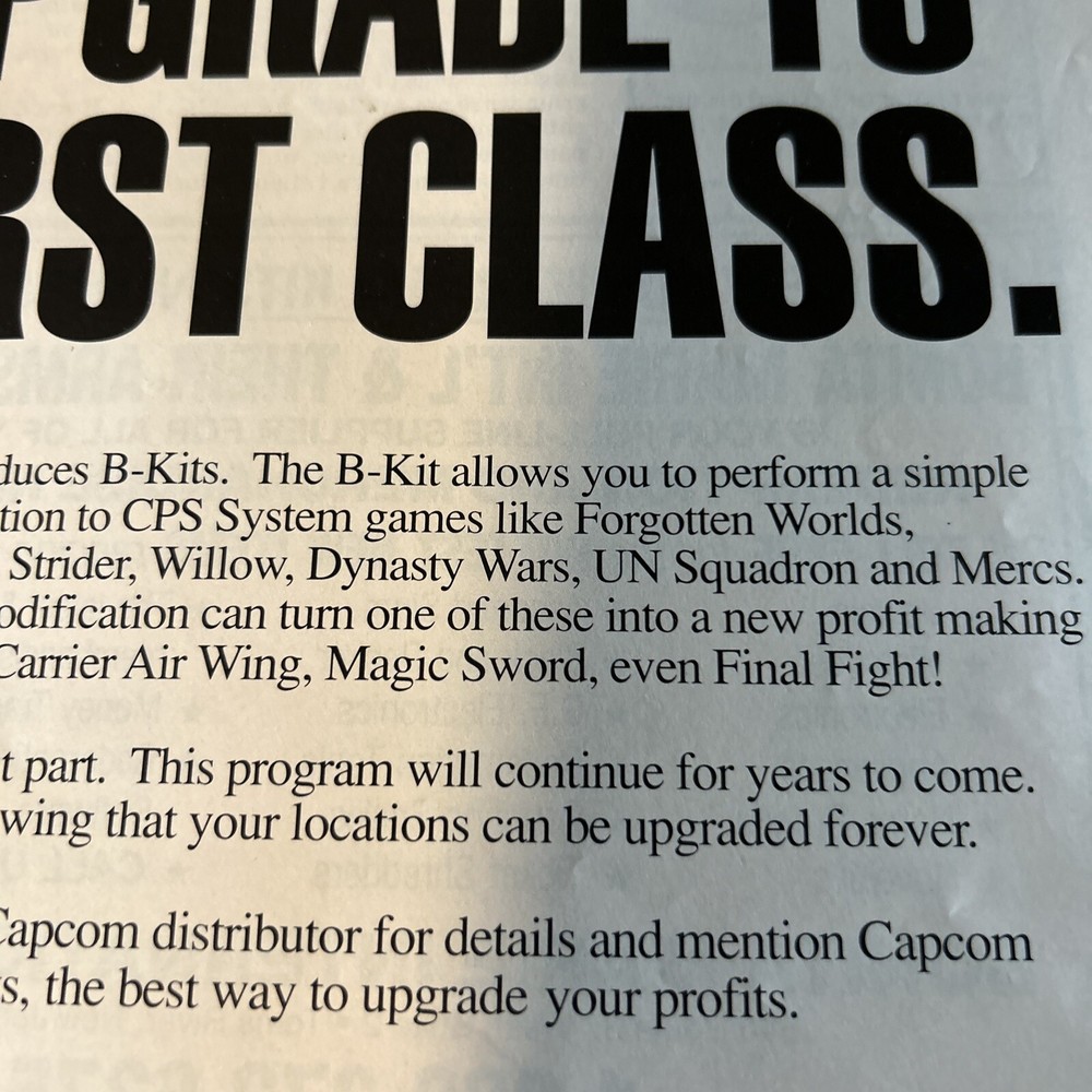 Original 11-8'' Capcom Cps 1 Upgrade ARCADE Video GAME FLYER