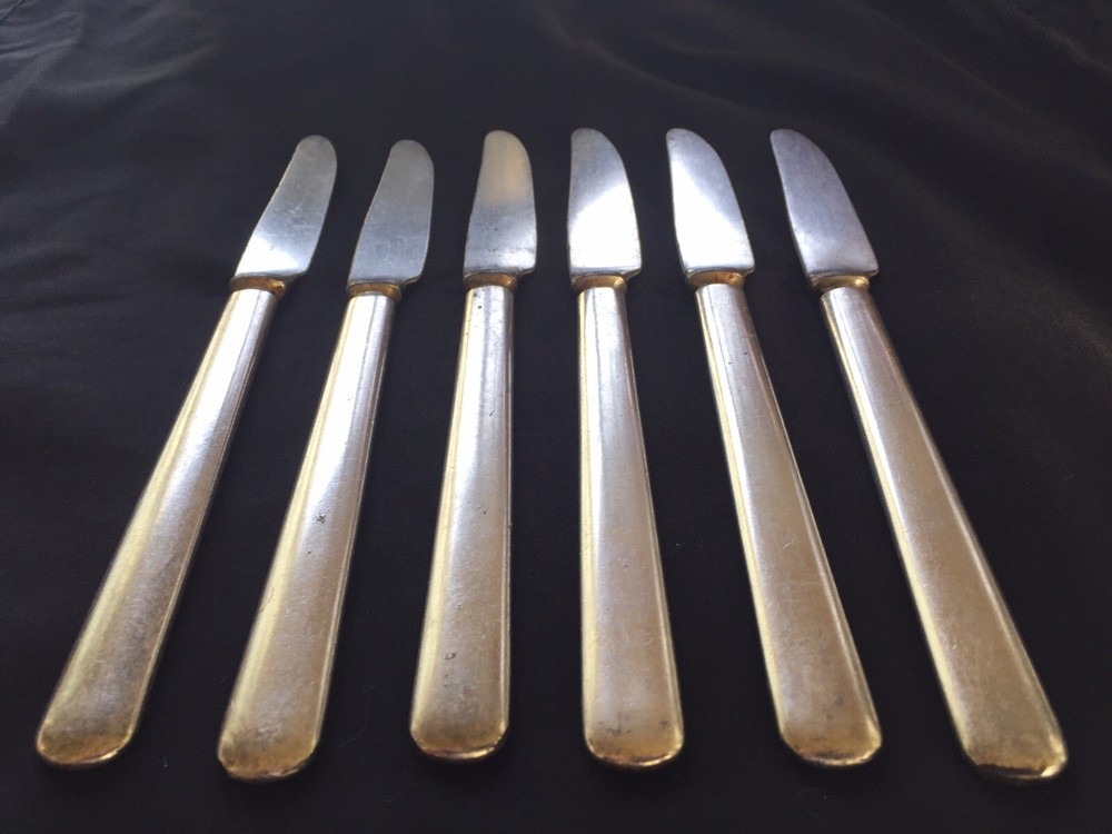 Vintage USMC Silver plate Flatware Mess Hall Issue Knife Set 6 Marine Corp WWII