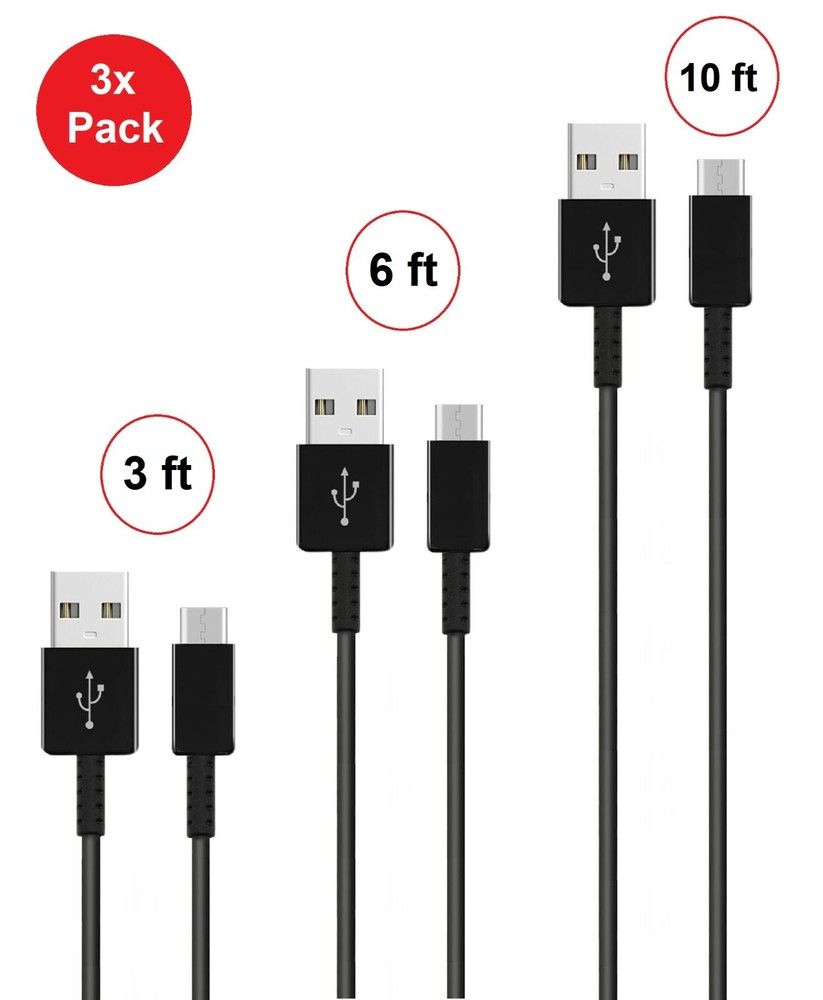 Type C to USB Charging Cables Fast Charge Data Sync 3-Pack 10 Ft, 6 Ft, or 3 Ft