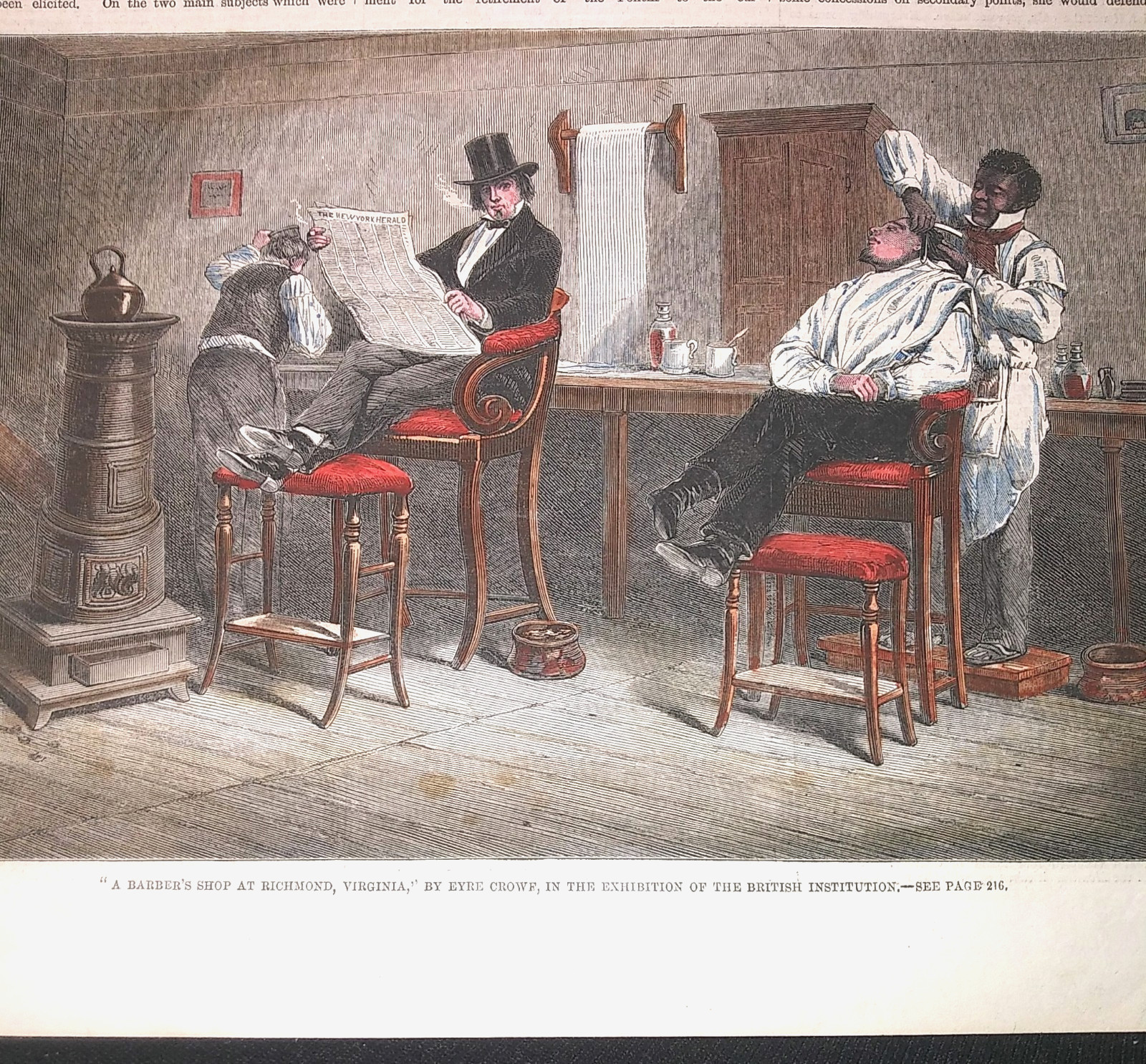 Hand colored art engraving BLACK BARBER SHOP Fugitive Slave John Anderson 1861