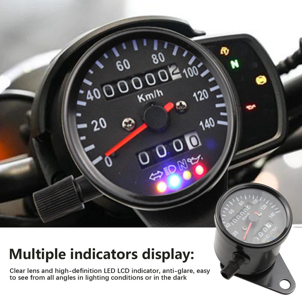 Universal Digital Motorcycle Odometer Speedometer Tachometer Gauge LED Meter