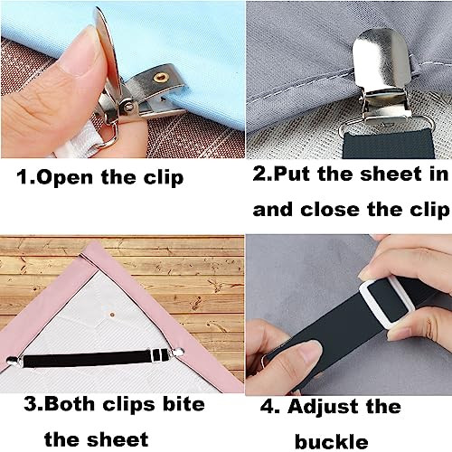 8 pcs Adjustable Bed Sheet Straps,Bed Sheet Clips, Elastic Bed Fitted Sheet