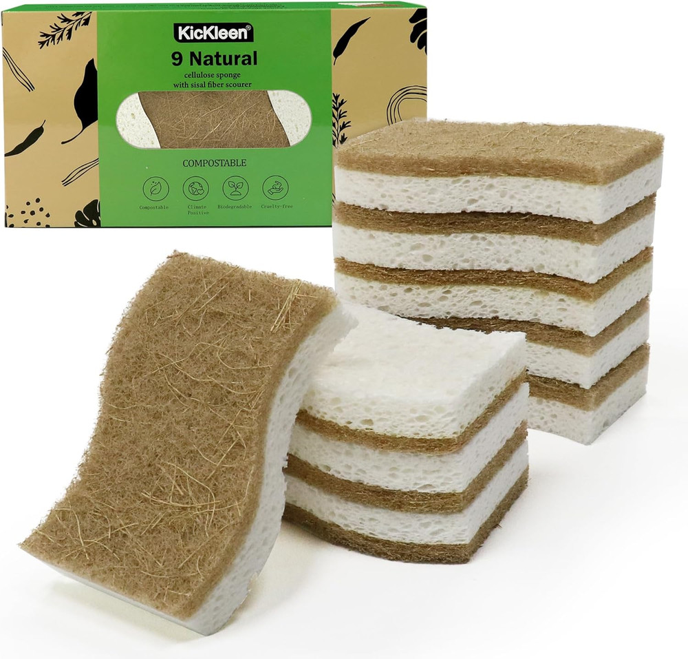 9 Pack Biodegradable Natural Kitchen Sponge - Compostable Cellulose and Coconut