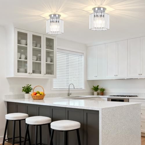 2 Pack Chrome Semi Flush Mount Ceiling Light, Modern Crystal 1-Light Chrome