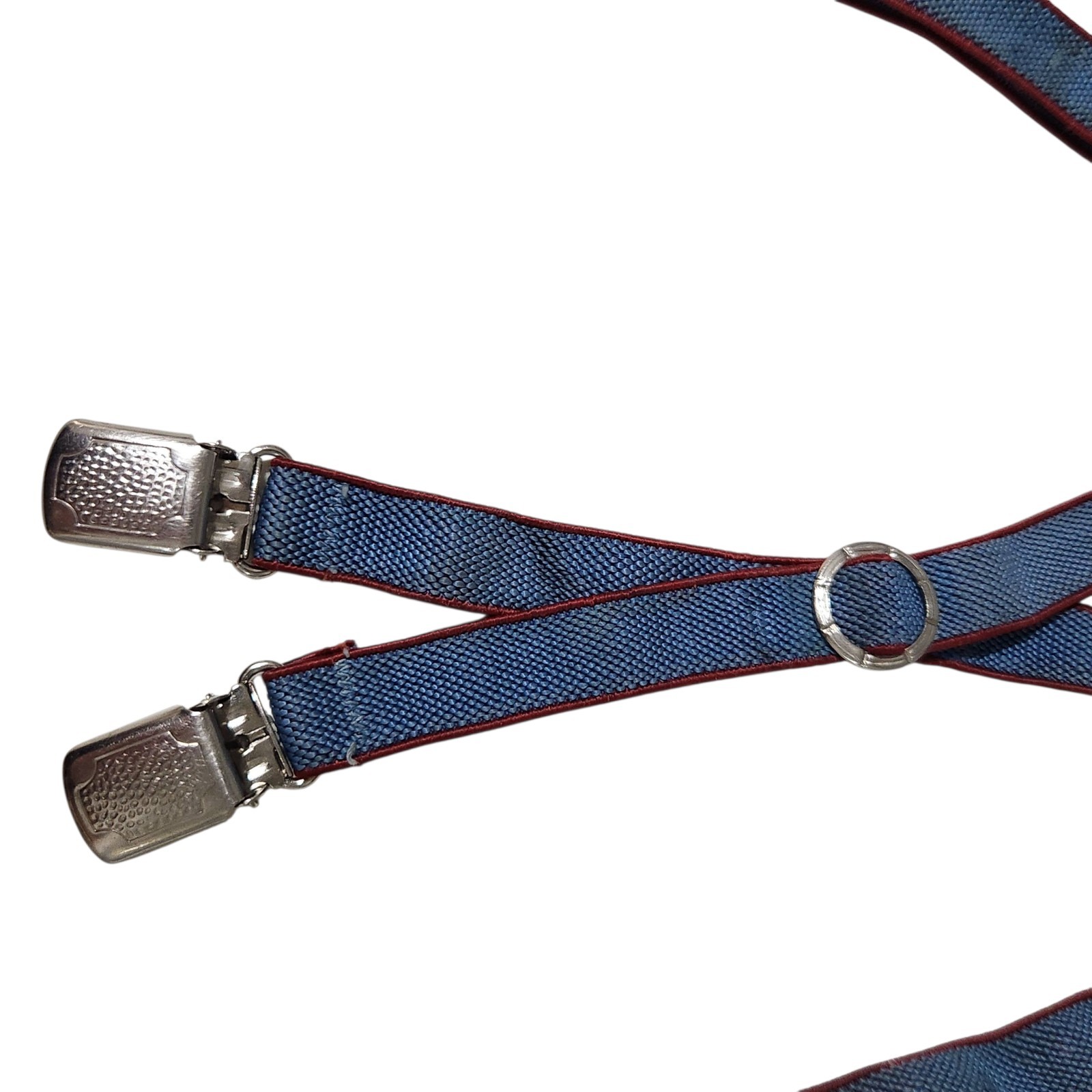 Vintage Baby Toddler Suspenders Elastic Blue Boy Silver Tabs