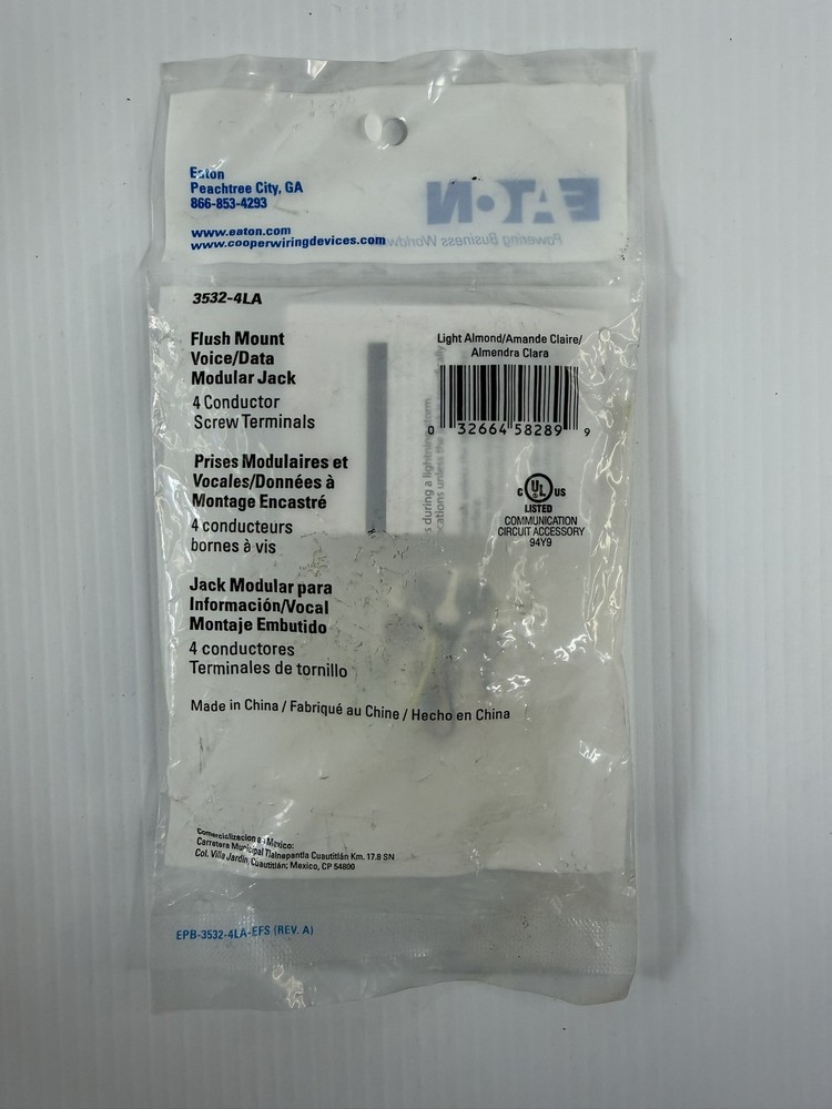 Eaton Flush Mount Voice/Data Modular Jack 3532-4LA