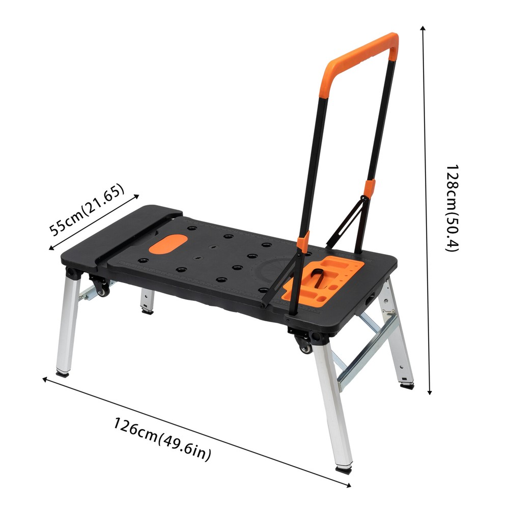 550Lbs Portable Work Platform Adjustable Work Bench Folding Roller Board 7-in-1