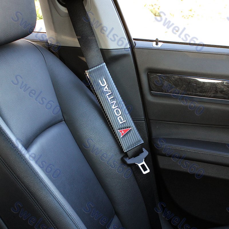 Black Carbon Fiber Look Embroidery For PONTIAC Seat Belt Cover Shoulder Pads X2