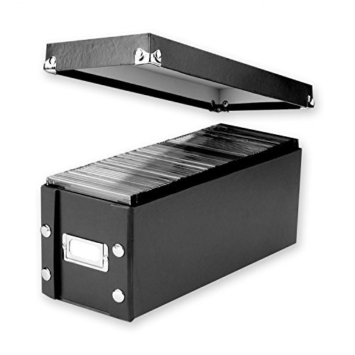 Durable CD Storage Box Set - 2 Pack, Holds 52 Discs, Lids Included, Black