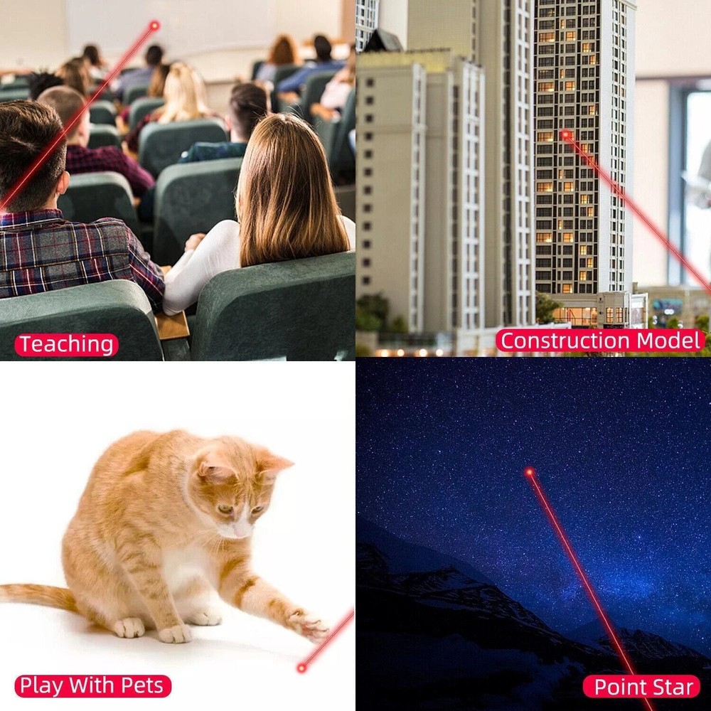 Portable Light Laser Pointer Rechargeable Flashlight Cat Toy Adjustable FocusRed