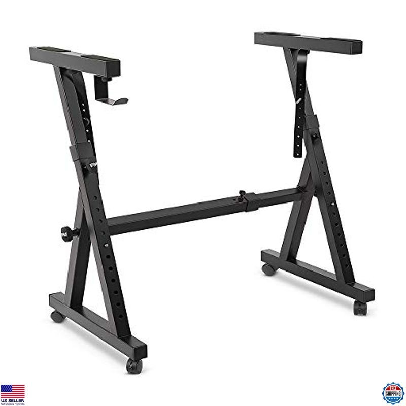 Heavy-Duty Z Style Keyboard Stand, Adjustable Height & Width, Locking Wheels