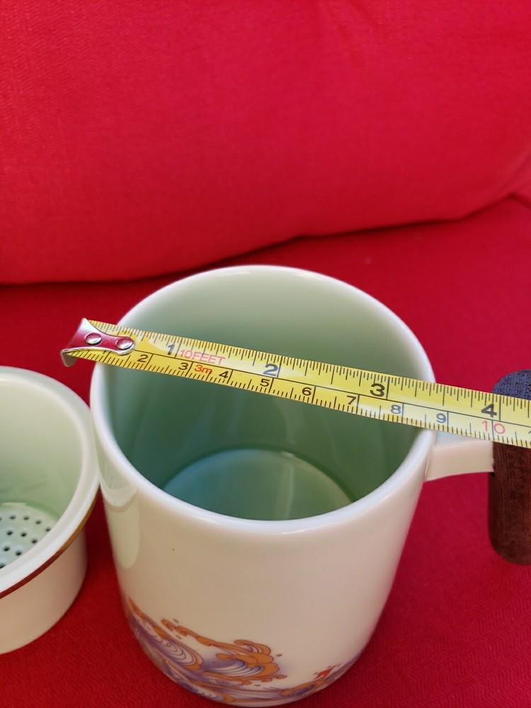 Tea Cup with Infuser and Lid,Ceramic Tea Infuser Mug Solid Wooden Handle,15.2 oz