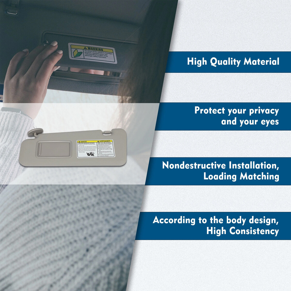 Gray Left Driver Side Sun Visor w/Mirror & Light For 2008-2013 Toyota Highlander