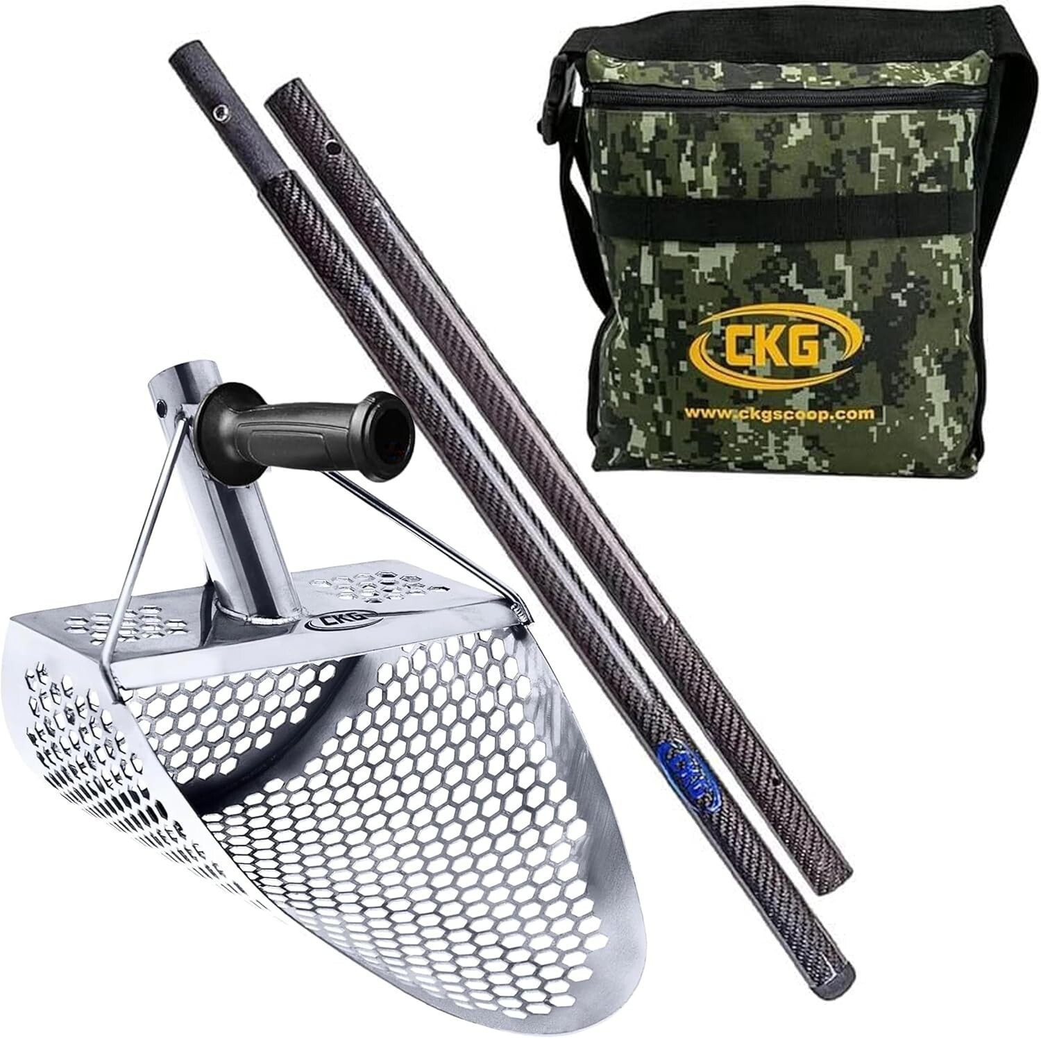 CKG Beach Sand Scoop Metal Detector Shovel Sifter Long Carbon Fiber Handle, 11x8