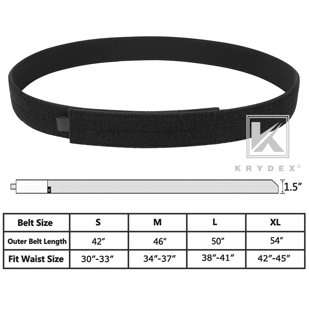 KRYDEX Tactical Inner Belt 1.5 in Loop Liner Belt for 1.5 - 2 in Outer Duty Belt