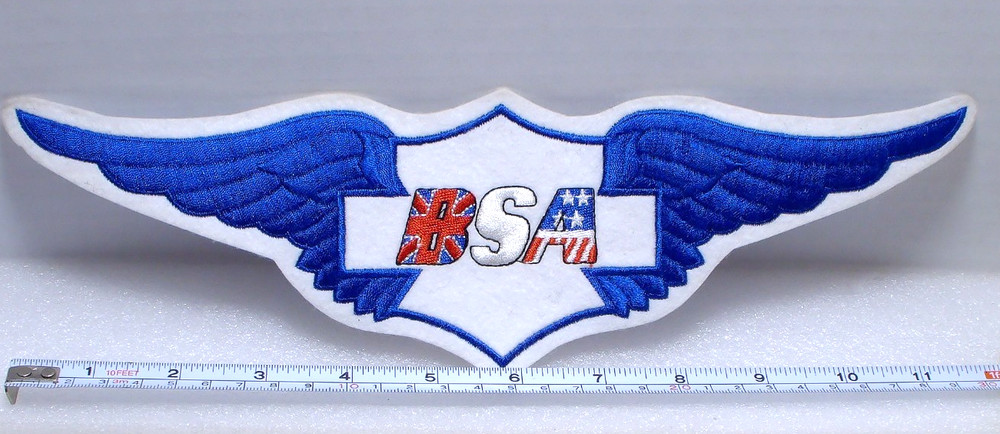 BSA Motorcycle Blue Winged Biker Back Patch NOS 3.5" x 12"