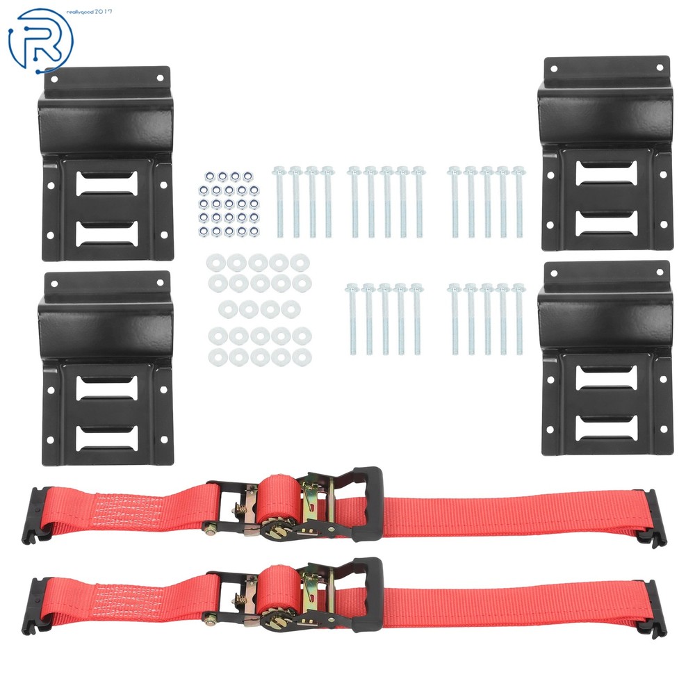 Durable E Track Wheel Chock System 6'Ratchet Tie Down Straps Secure Cargo 1 Pack