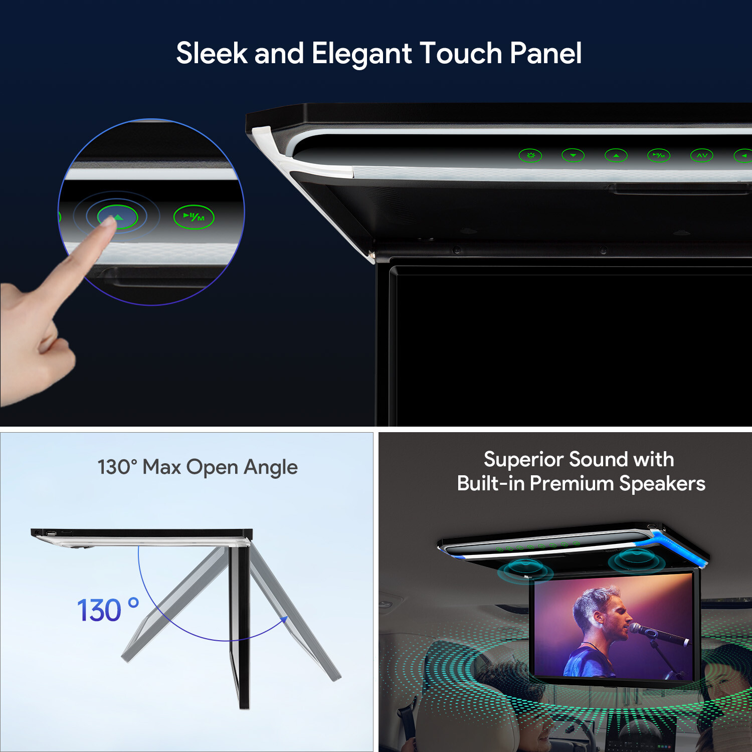 17.3" Car Overhead Ceiling Roof Mount Monitor Flip Down 1080P Video HDMI Player