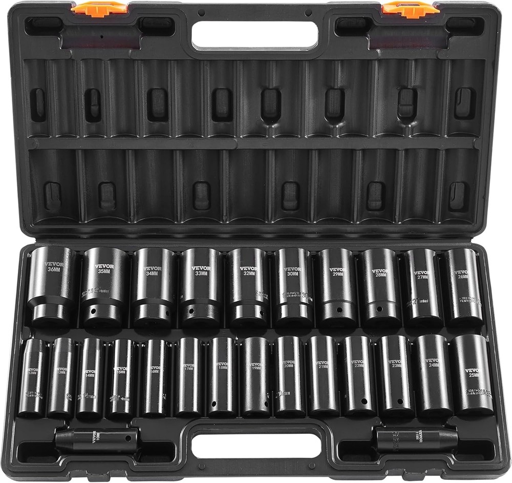 Efficient 1/2 Inch Impact Socket Set with 26 Deep Sockets - Polished Alloy Steel