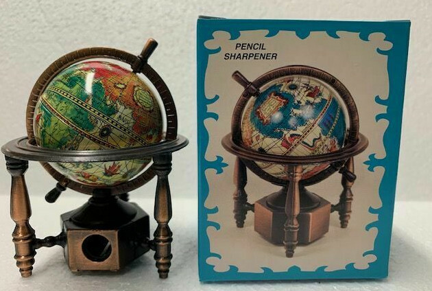 WORLD GLOBE BRONZE DIE CAST METAL COLLECTIBLE PENCIL SHARPENER NEW / BOX