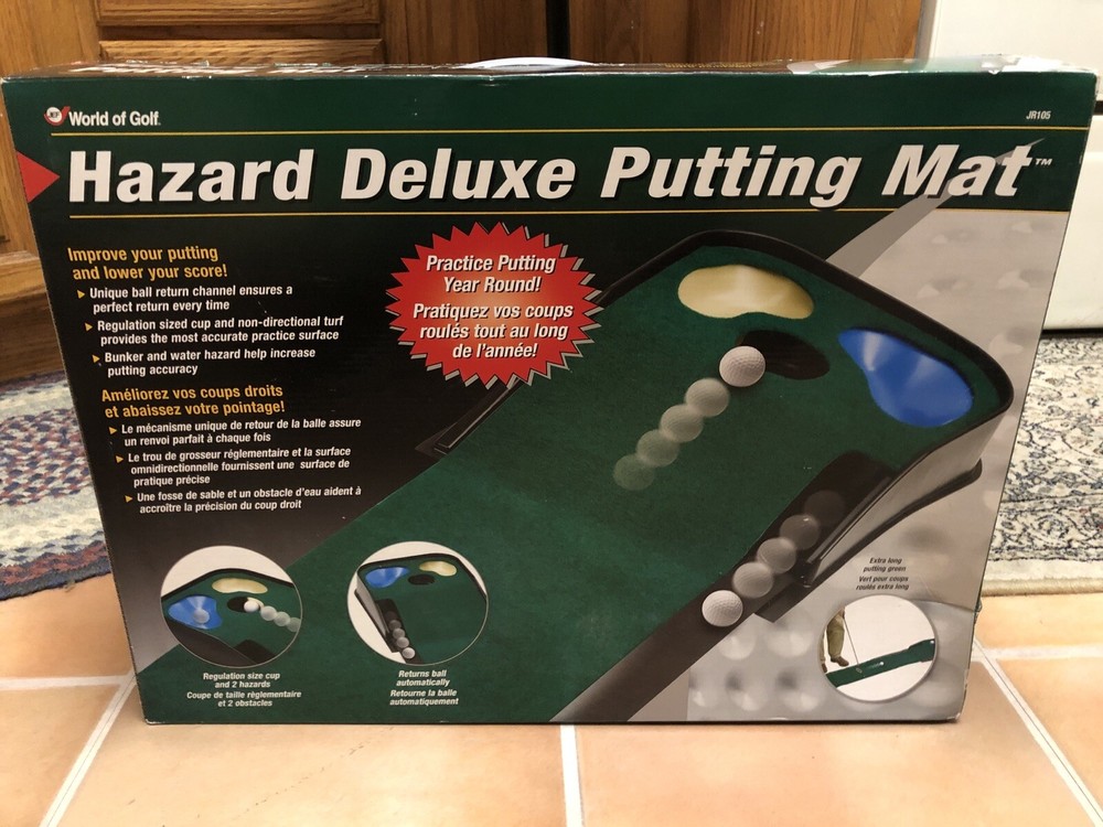 Putting Practice Mat World Golf Hazard Deluxe  Automatic Return  Green Putter
