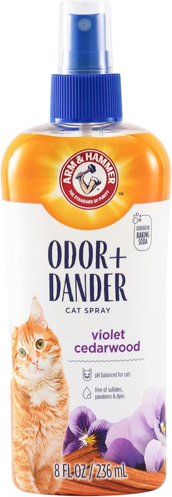 Cat Odor Control & Dander Reducing Spray with Deodorizing Baking Soda, Violet Ce