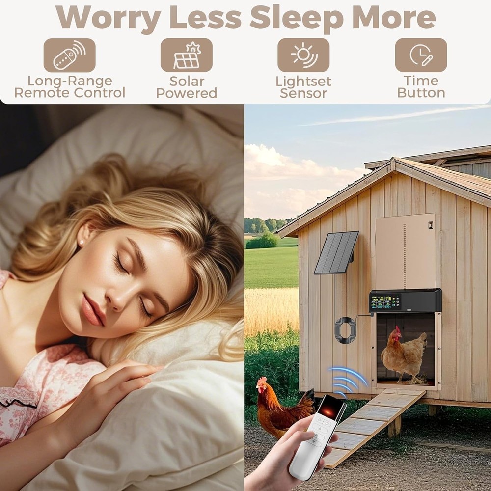 Solar Automatic Chicken Coop Door Opener with Timer Light Sensor Remote Control