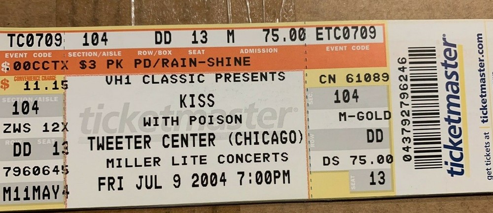 KISS W/POISON FULL UNUSED TICKET  07/09/04 TWEETER CENTER CHICAGO