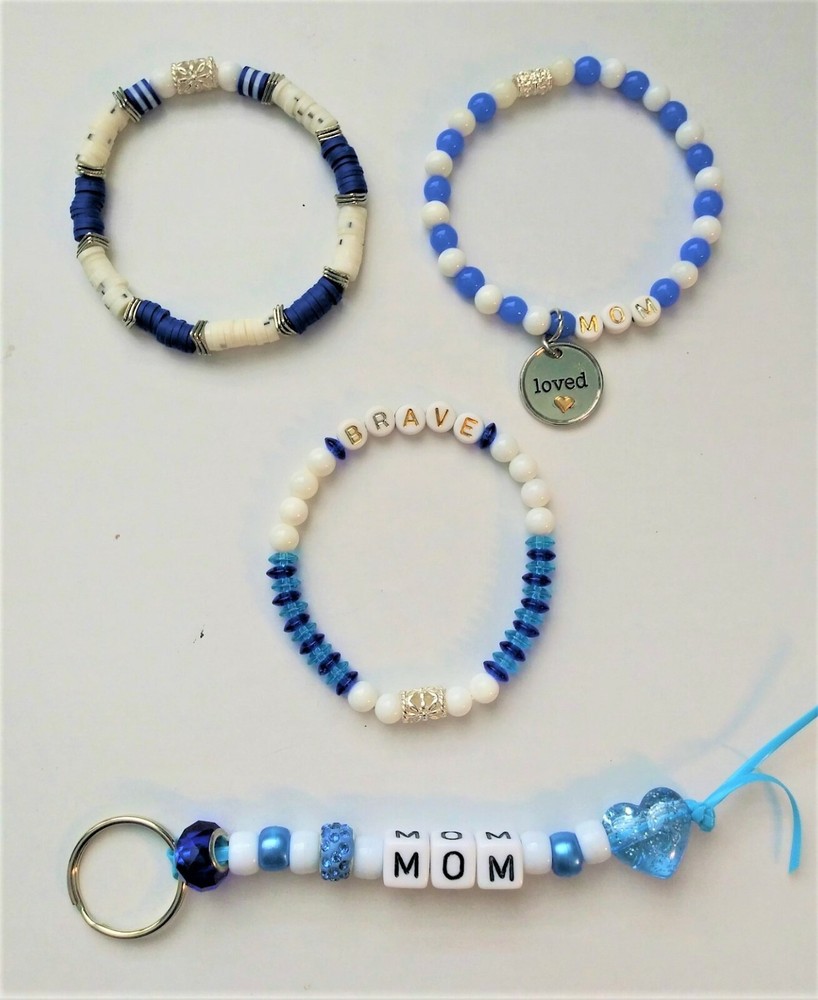 Brave Mom Stretchy Charm Bracelet Stack and Key Ring-Blue