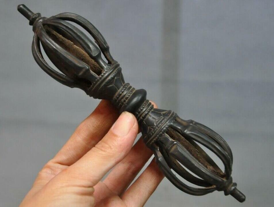 Old Tibet Tantra Buddhism Temple Bronze Exorcism Pray Dorje Vajra Phurpa Dagger