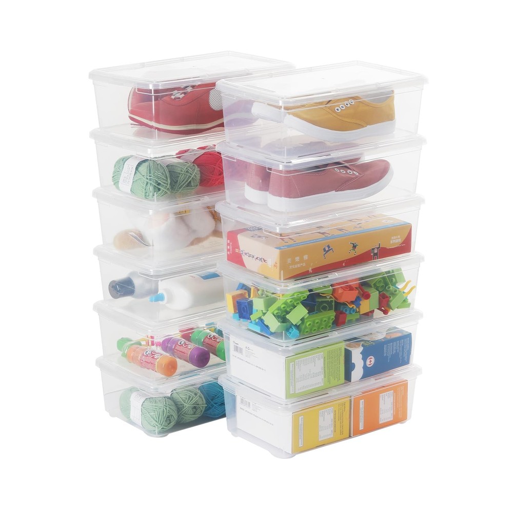 novelinks 6 QT Clear Storage Box Stackable Plastic 6 Qt - 12 Pack
