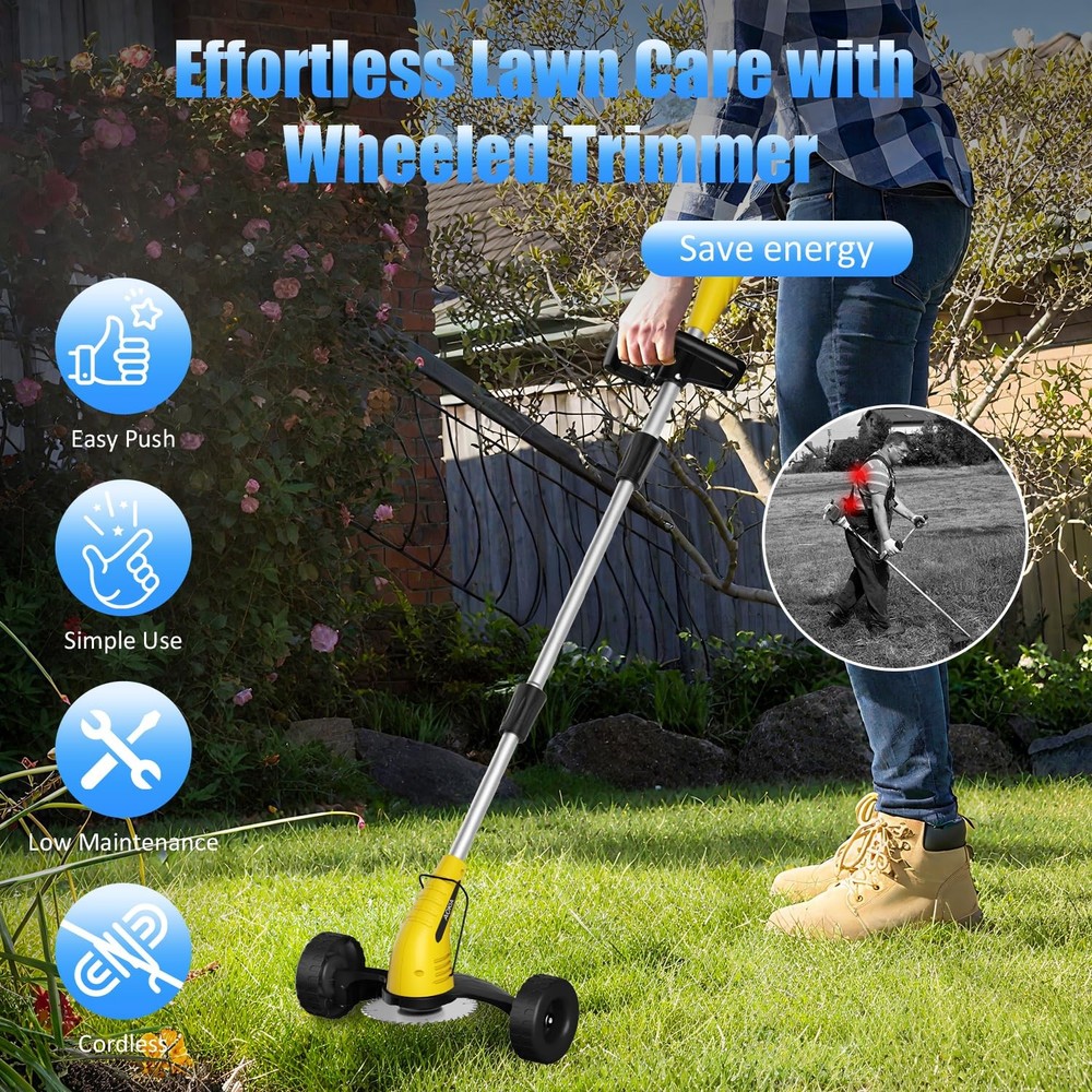Electric Weed Wacker Cordless： String Trimmer with Roller 2Types Blades - 2.0...