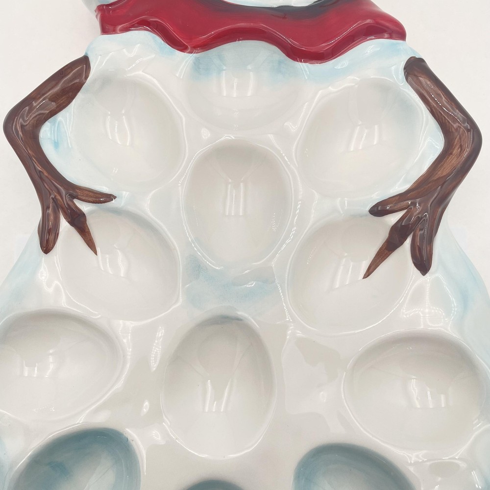 Tabletops Gallery Snowman Deviled Egg Platter Large Ceramic Christmas Multicolor