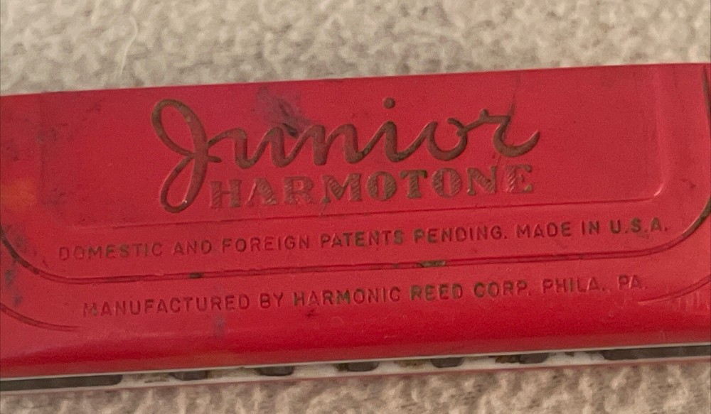 Vintage Hard Plastic Junior Harmotone Harmonica Harmonic Reed Old Toy