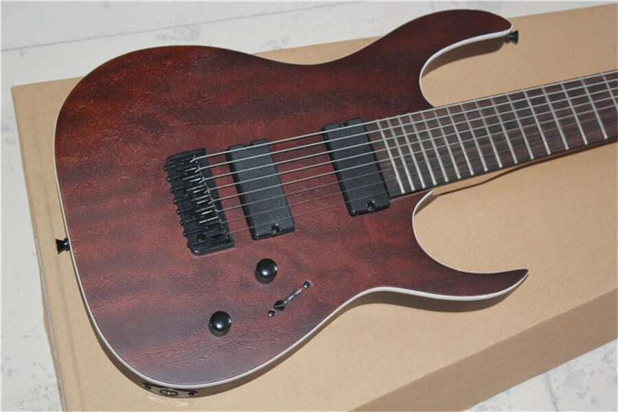Custom 8 Strings Brown Electric Guitar with Fixed Bridge,White Body Binding