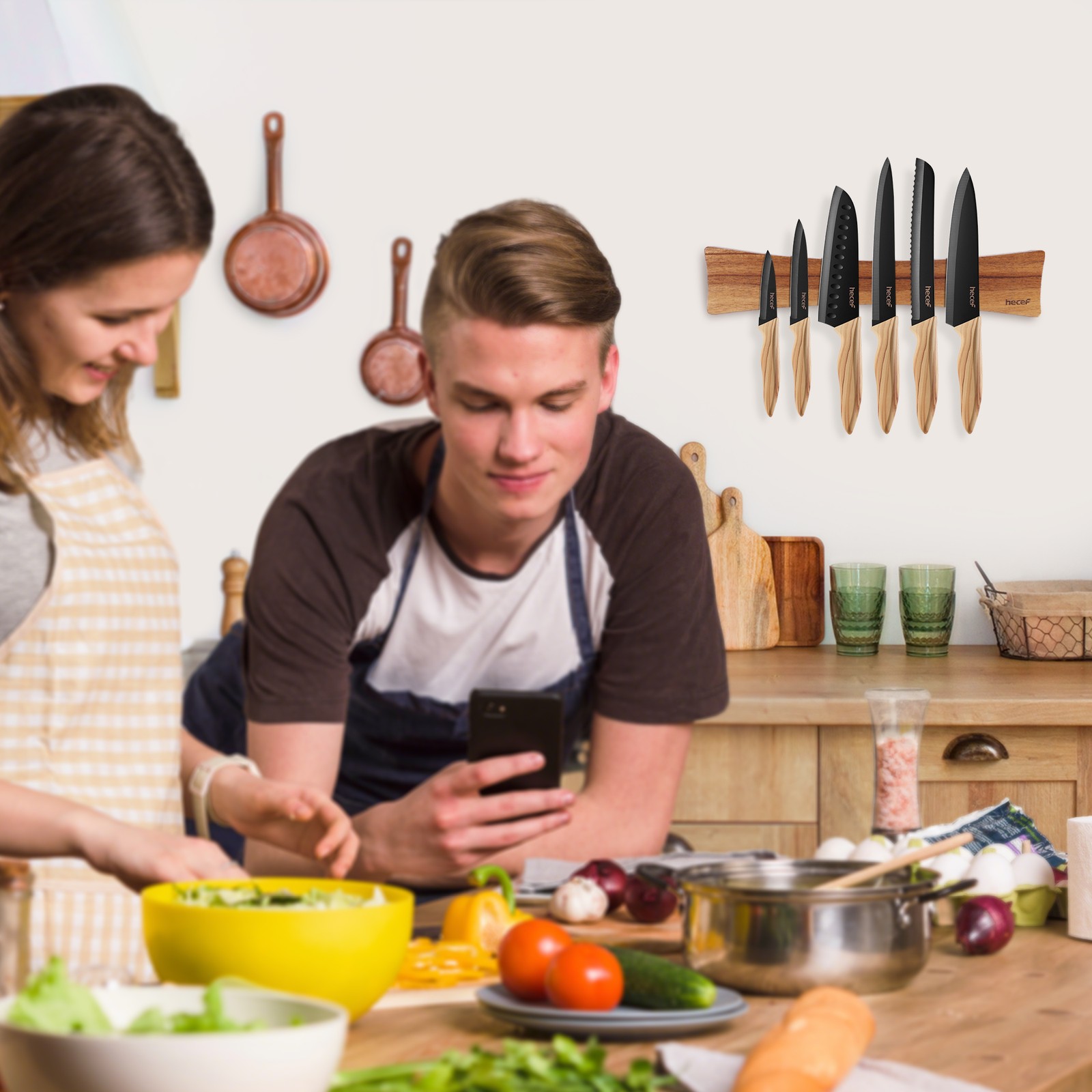 16in Magnetic Knife Strip Solid Wood Knife Organizer Rack Strong Magnets forWall