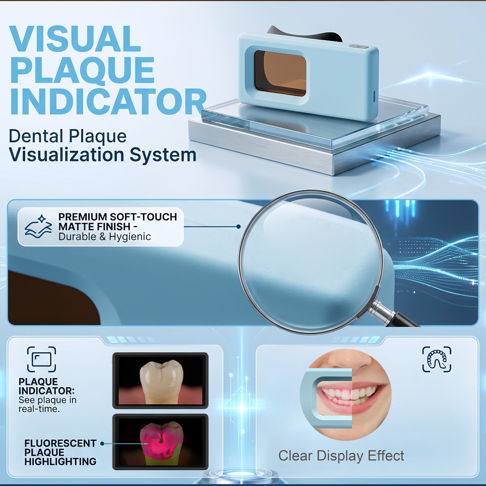 Electric Dental Plaque Indicator Detector Display Device Oral Hygiene Care Blue
