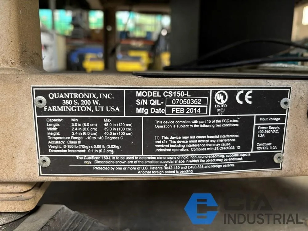 2014 QUANTRONIX MODEL CS150-L PORTABLE WEIGHT AND DIMENSIONS SCALE