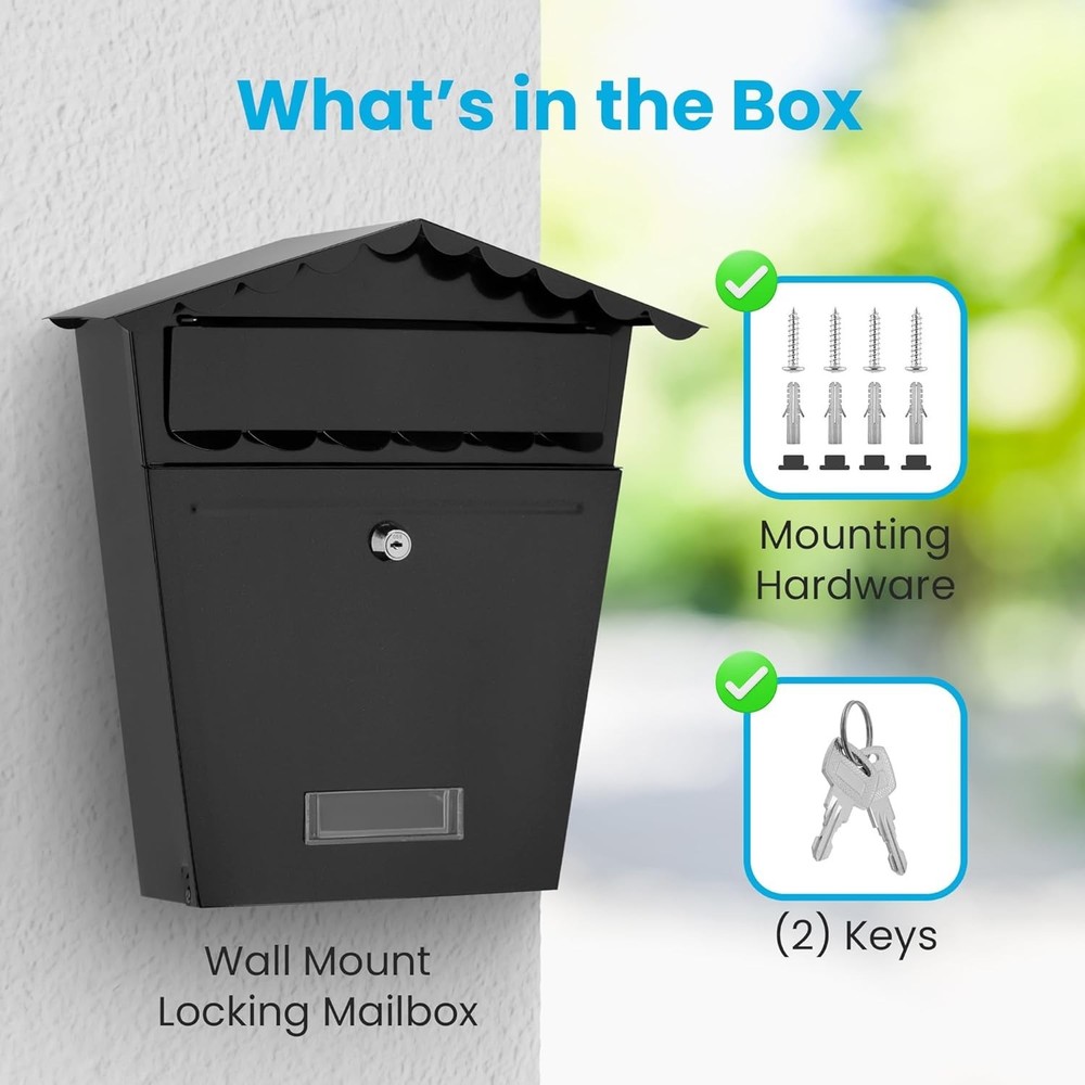 Weather Resistant Wall Mount Locking Mailbox - Secure Key & Lock, 13x14x5 IN