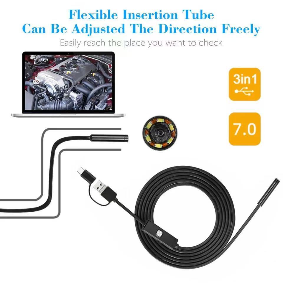 6LED USB Snake Endoscope Borescope HD Inspection Camera For Android Type C Lot