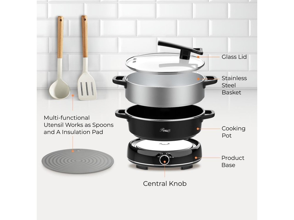 Rosewill 12.7 QT Electric Hot Pot with Multiple Functions, Split Design with 11.