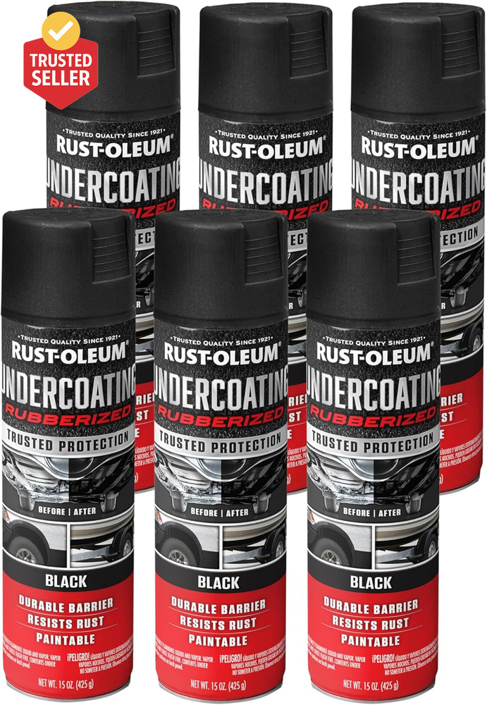 248657-6PK Stops Rust Undercoating Spray, 15 Oz, Rubberized Black, 6 Pack
